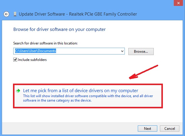 Let me pick from a list of deice drivers on my computer