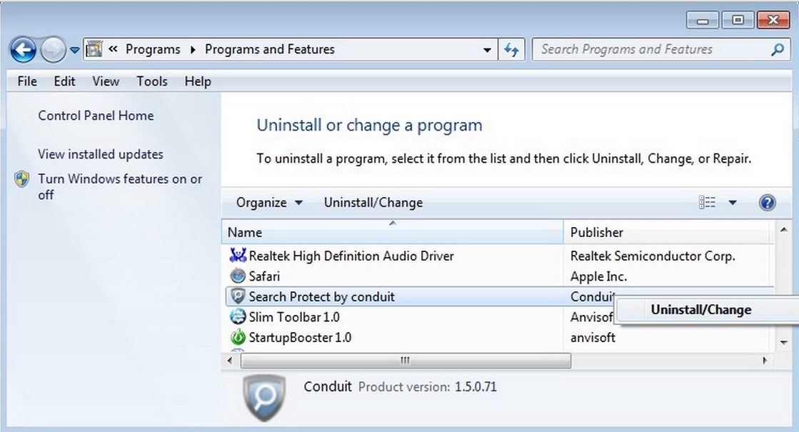 uninstall search protect by conduit