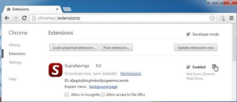 remove suprasavings extension from chrome