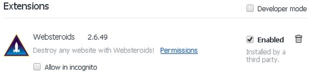 remove websteroids from chrome