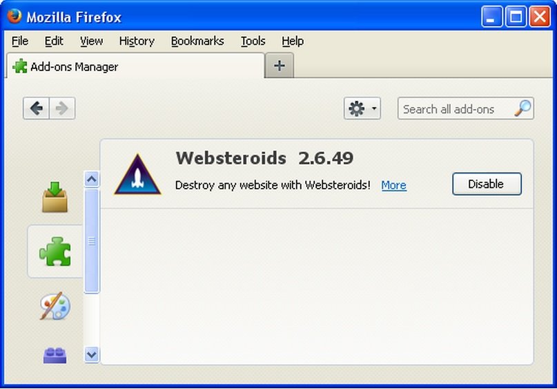 remove websteroids from firefox