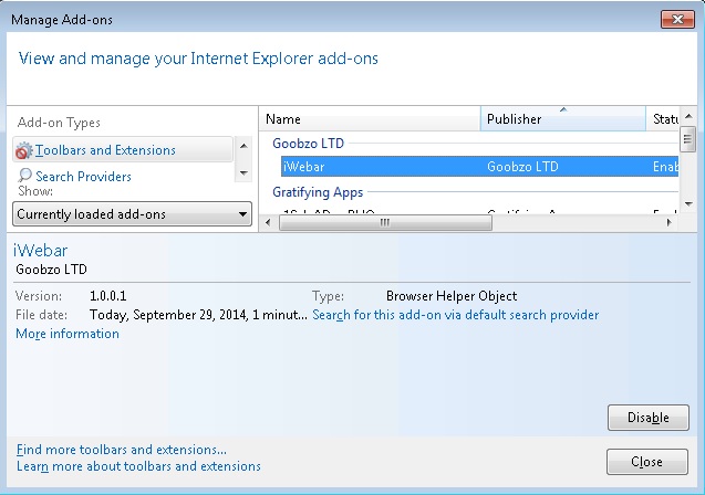 remove iwebar from ie