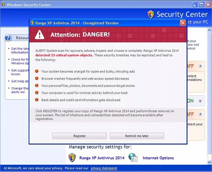 remove Rango Win XP Antivirus 2014