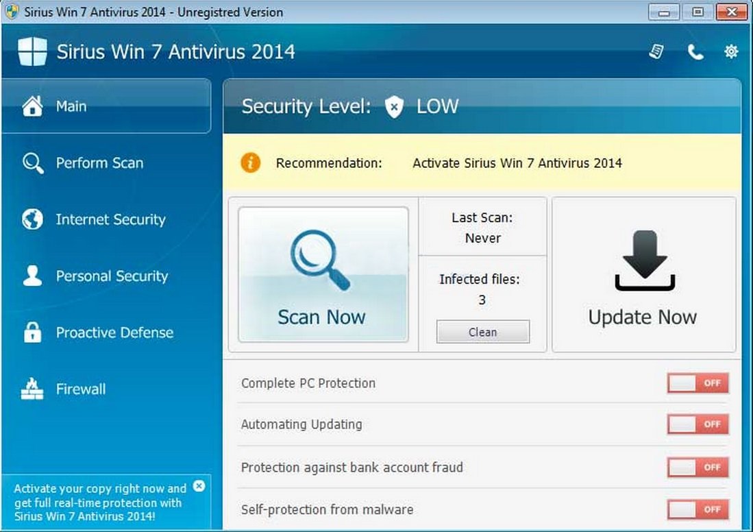 remove sirius win 7 antivirus 2014