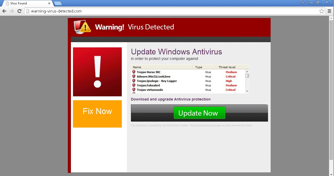 Warning-virus-detected.com Pop-up Ads from