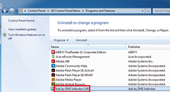 uninstall dns unlocker ads