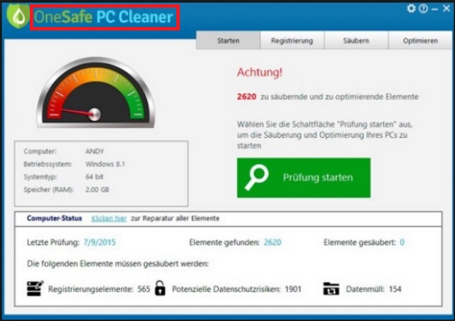 remove Onesafe PC Cleaner 
