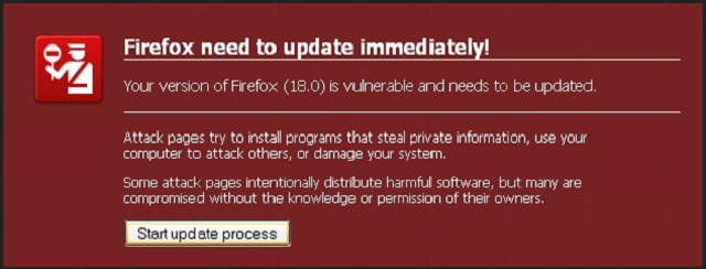 Remove 'Firefox need to update immediately' alert