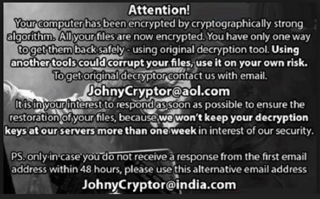 remove Johnycryptor@hackermail.com